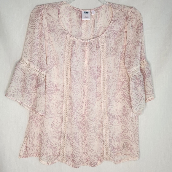 LC Lauren Conrad Pink Paisley Pleated Ruffled Blouse. Large. Cottage Core - Picture 1 of 5